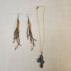 Crystal Necklace and Beaded Tassel Dangle Earrings